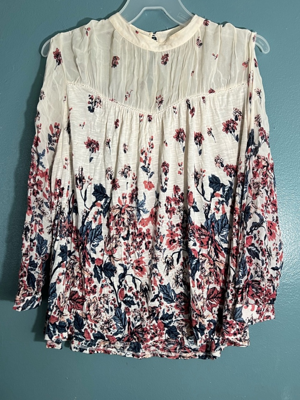 Lucky Brand Cream Blouse with Pink & Navy Floral Print